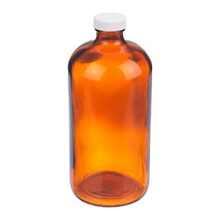 Cp Lab Safety. Wheaton 32 oz Amber Glass Boston Round Bottles, PP Caps, PTFE Liner, Case of 12 W216847